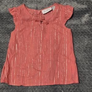 The Children’s Place Girls Blouse Top 3T Pink Metallic Stripe Ruffle Sleeve